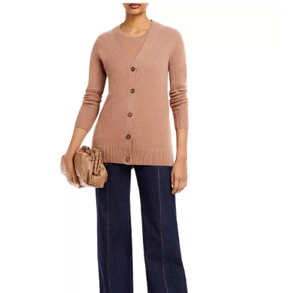 C by Designer Brand V Neck Cashmere Grandfather Cardigan Camel Size S 21241 - Picture 6 of 6